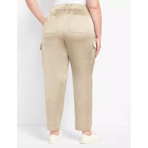NEW Lane Bryant Satin Cargo Jogger Pants Sz 22 neutral tan boho - Picture 3 of 11